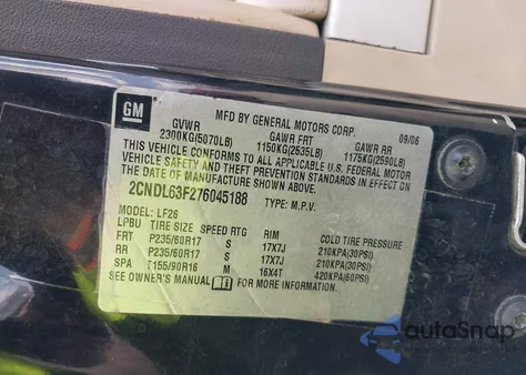 2007 Chevrolet Equinox Lt z USA, uszkodzony, nr VIN 2CNDL63F276045188